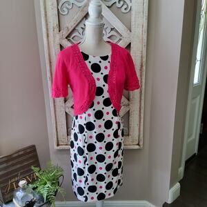 AGB Women's Sleeveless Sheath Dress with Crochet Lace Crop Cardigan Pink & Black